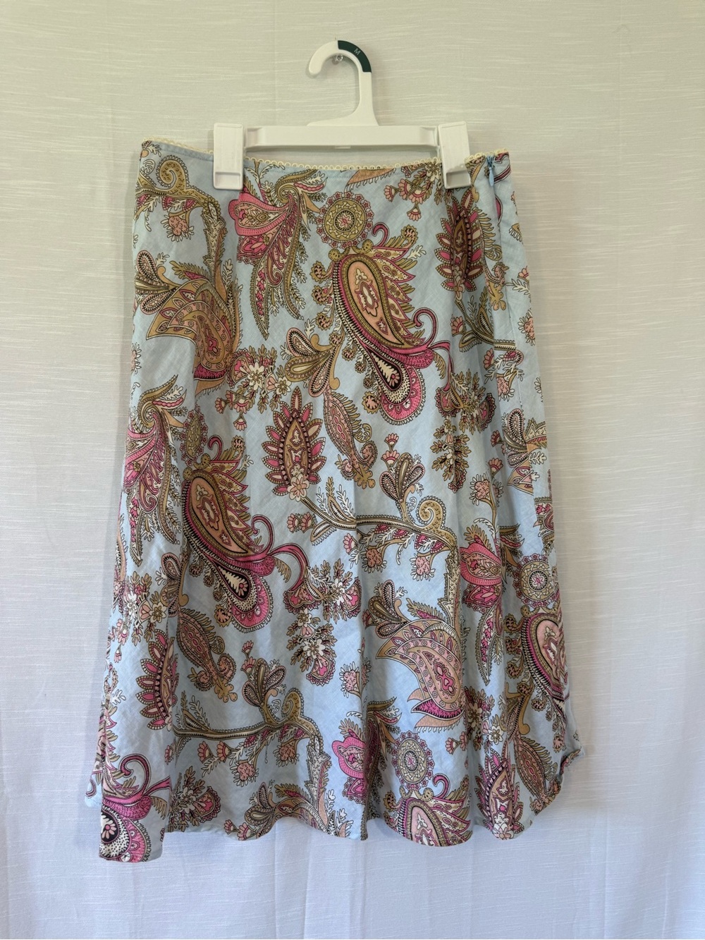 Tommy Hilfiger Light Blue Pink Paisley LINEN Print Women’s Skirt Size 10